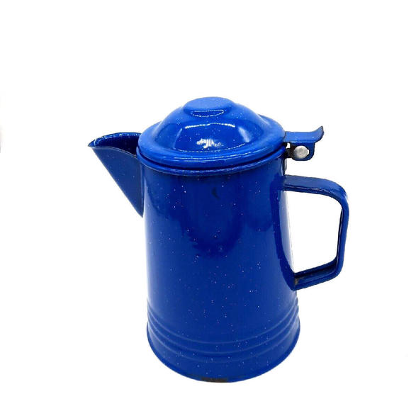 Other - Vintage Tres Mexico Blue Speckled Enamelware Camping Coffee Pot Hinged Lid